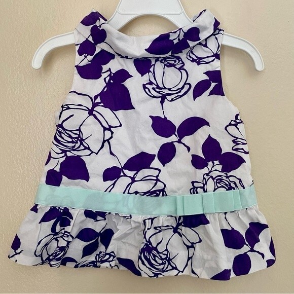 Janie and Jack 18-24M Floral Tunic Top Purple White Aqua Back Buttons Ruffle - Picture 1 of 10